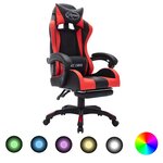 Chaise fauteuil siège pivotante de bureau informatique étude de jeux vidéo avec LED RVB et similicuir rouge 02_0024213