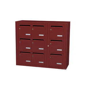 Bloc collectif Leabox  3x3  grade 3  simple face  intérieur  fixation murale  rouge brun ral 3011 finition brillante