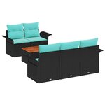 vidaXL Ensemble de canapé de jardin 6 Pièces Noir et turquoise polyrotin