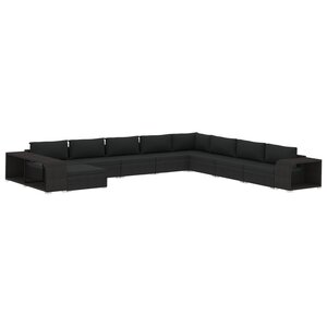 vidaXL Salon de jardin 11 Pièces avec coussins résine tressée noir