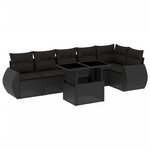 vidaXL Salon de jardin 7 Pièces avec coussins noir résine tressée