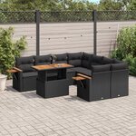 vidaXL Salon de jardin 9 Pièces avec coussins noir résine tressée
