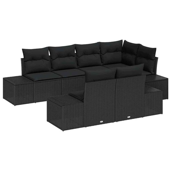 vidaXL Ensemble de canapé de jardin avec coussin 7 Pièces Noir