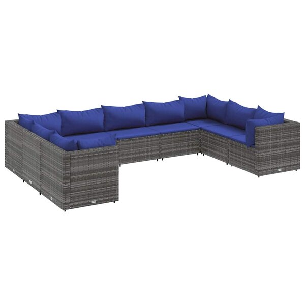 vidaXL Salon de jardin 9 Pièces avec coussins Gris Résine tressée
