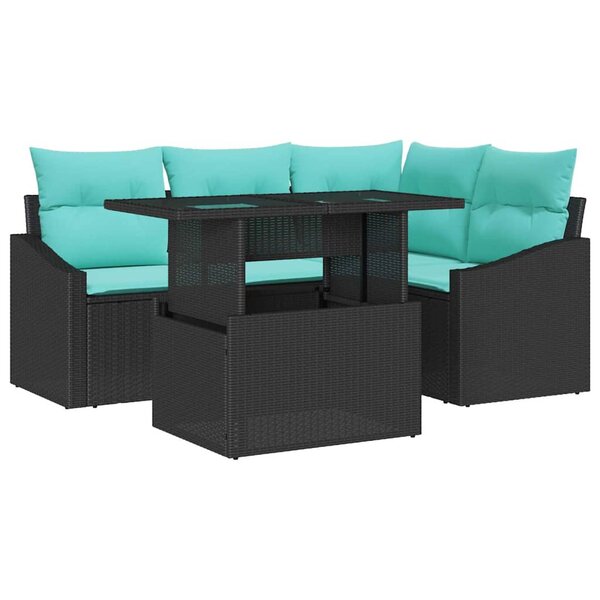 vidaXL Ensemble de canapé de jardin avec coussin 5 Pièces Noir et bleu