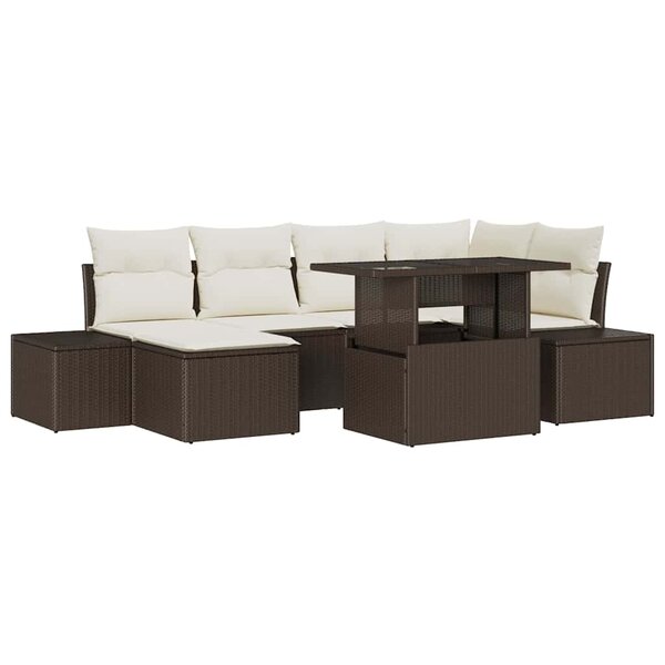 vidaXL Ensemble de canapé de jardin 7 Pièces Marron Poly rotin
