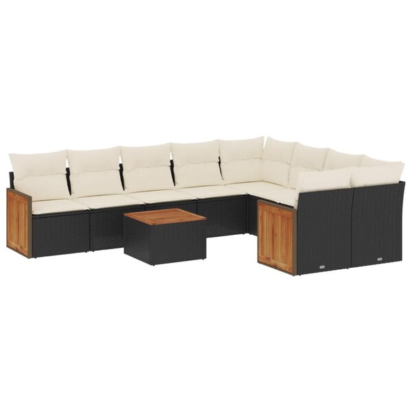 vidaXL Salon de jardin 10 Pièces avec coussins noir résine tressée