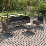 vidaXL Salon de jardin 6 Pièces avec coussins résine tressée gris