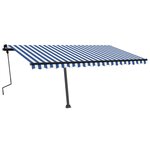vidaXL Auvent manuel rétractable sur pied 450x300 cm Bleu et blanc