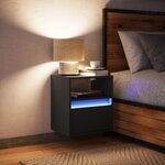 vidaXL Table de chevet murale avec lumières LED noir