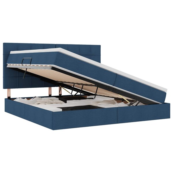 vidaXL Lit avec rangement et matelas Bleu 200 x 200 cm tissu