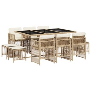 vidaXL Ensemble à manger de jardin et coussins 11 Pièces beige poly rotin