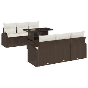 Canapé de jardin 7 pièces avec coussins marron poly rattan