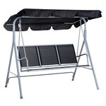 Balancelle de jardin 3 places grand confort toit imperméabilisé inclinaison réglable assise et dossier ergonomique 1,7L x 1,1l x 1,53H m acier textilène noir