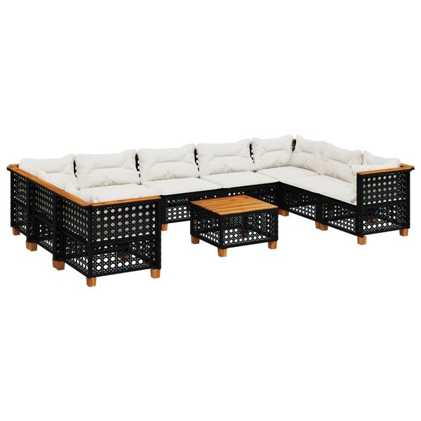 vidaXL Salon de jardin 10 Pièces avec coussins noir résine tressée