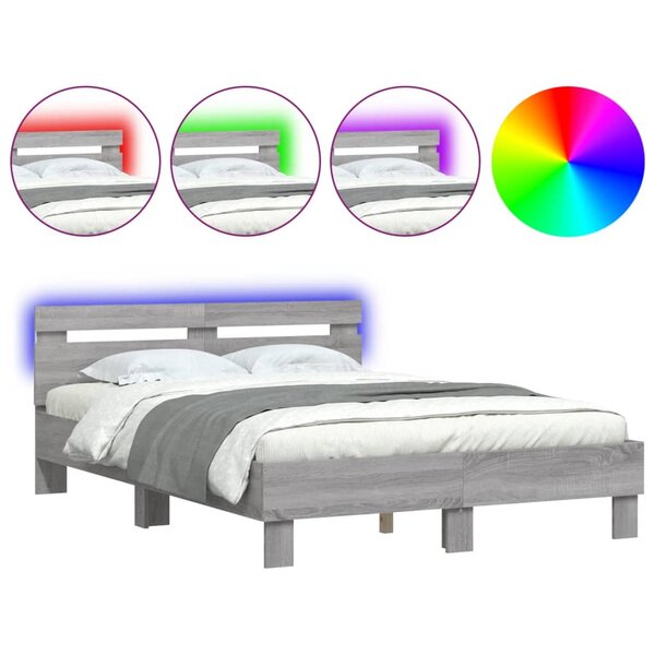 vidaXL Cadre de lit avec LED sans matelas sonoma gris 120x200 cm