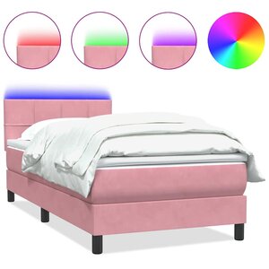 vidaXL Sommier à lattes de lit avec matelas et LED rose 80x220 cm velours