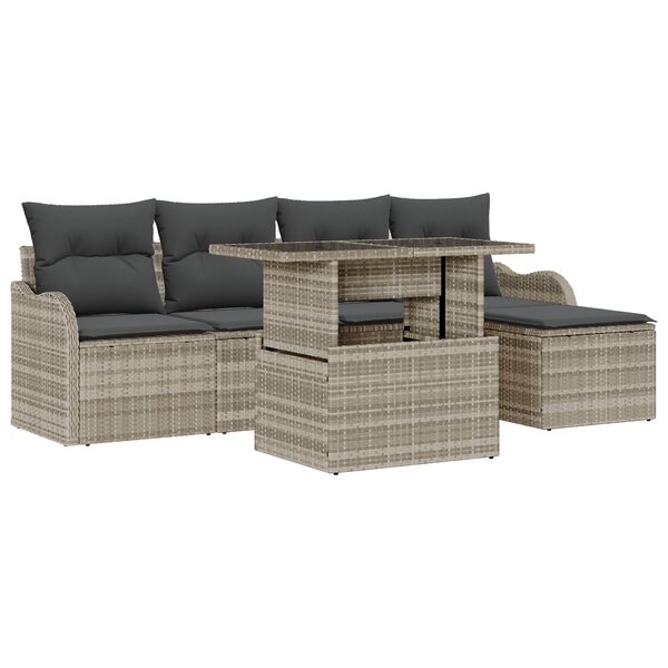 Ensemble de canapés de jardin vidaXL 6 pièces avec coussins en rotin poly gris clair