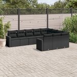 vidaXL Salon de jardin 10 Pièces avec coussins noir résine tressée