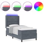 Lit à ressort vidaXL avec matelas et LED gris foncé 90x200 cm en velours