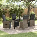 vidaXL Set de salle à manger de jardin de 5 pièces avec coussins gris en rattan poly