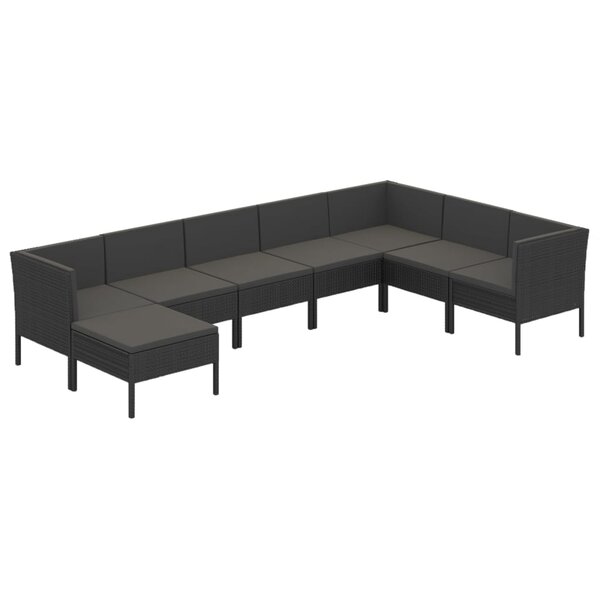 vidaXL Salon de jardin 8 Pièces avec coussins résine tressée noir
