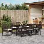 vidaXL Ensemble de salle à manger de jardin de 9 pièces avec coussins en poly rotin marron