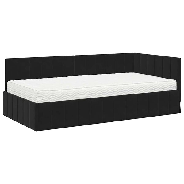 vidaXL Cadre de lit d'angle avec matelas Noir 90 x 200 cm Velours