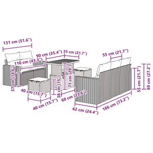 vidaXL Ensemble de canapé de jardin avec coussin 8 Pièces Noir polyrotin