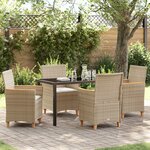 vidaXL Ensemble de Salle à Manger de Jardin de 5 pièces avec Coussins Beige en Rattani Poly
