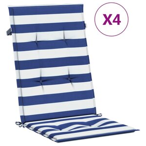 vidaXL Coussins de chaise à dossier haut lot de 4 rayures bleu/blanc