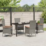 vidaXL Ensemble de Salle à Manger de Jardin 5 Pièces avec Coussins Rattan Poly Gris