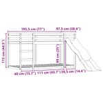 vidaXL Lit superposé sans matelas avec toboggan blanc noir 90x190 cm