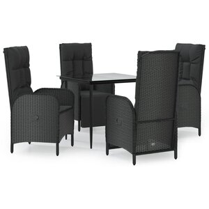 vidaXL Ensemble à manger de jardin coussins 5Pièces Noir Résine tressée