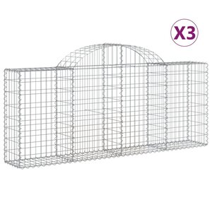 vidaXL Paniers à gabions arqués 3 Pièces 200x30x80/100 cm Fer galvanisé