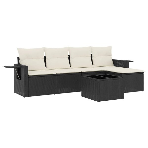vidaXL Salon de jardin 6 Pièces avec coussins noir résine tressée