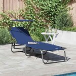 vidaXL Chaise longue pliante avec coussin Bleu 56 x 190 x 81cm tissu
