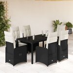 vidaXL Ensemble de bistro de jardin 7 Pièces coussins noir poly rotin