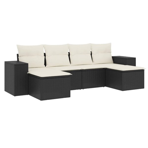 vidaXL Salon de jardin 6 Pièces avec coussins noir résine tressée