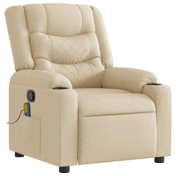 vidaXL Fauteuil de massage inclinable Crème Tissu