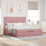 vidaXL Cadre de lit ottoman avec matelas rose 160x200 cm velours