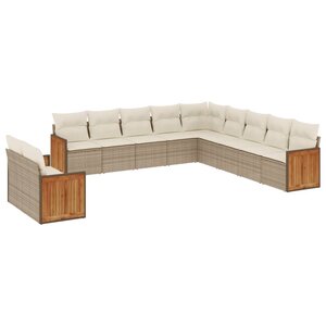 vidaXL Salon de jardin 11 Pièces avec coussins beige résine tressée