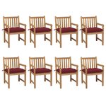 vidaXL Chaises de jardin lot de 8 avec coussins bordeaux Teck solide