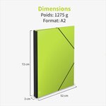 Carton à dessin- ACROPAQ- 52 x 72 cm- 2 Fermetures élastiques- Dos Extensible- Vert- Certifié FSC