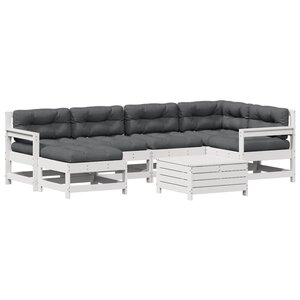 vidaXL Salon de jardin 7 Pièces avec coussins blanc bois de pin massif