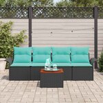 vidaXL Ensemble de canapé de jardin avec coussin 5 Pièces Noir polyrotin
