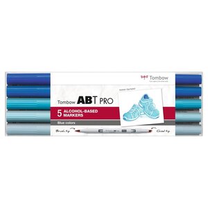 Set de 5 Marqueurs Base Alcool Double Pointe ABT PRO couleurs bleu TOMBOW