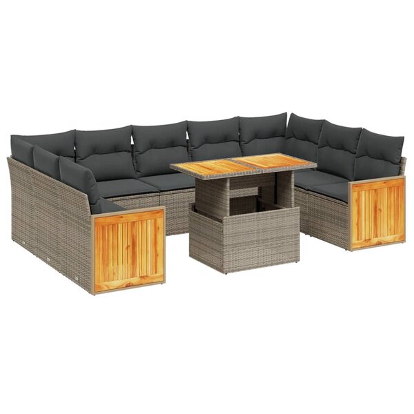 vidaXL Salon de jardin avec coussins 10 Pièces gris résine tressée