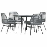 vidaXL Ensemble à manger jardin coussins 5 Pièces gris poly rotin verre