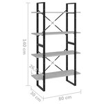 vidaXL Bibliothèque à 4 niveaux gris béton 80x30x140cm bois ingénierie